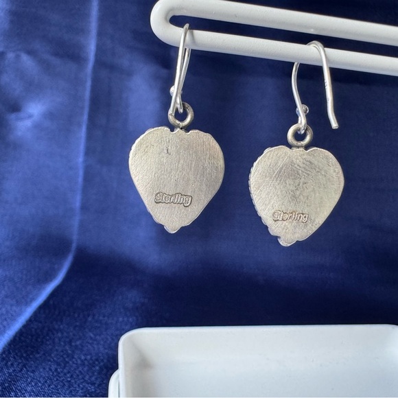 Heart-Shaped Pink Dahlia Turquoise and Sterling Silver Earrings - Picture 2 of 3